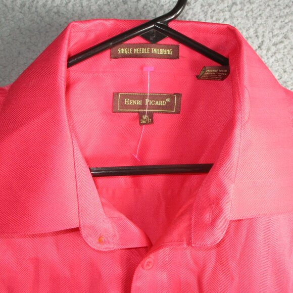 HENRI PICARD MEN'S L/S DRESS SHIRT PINK SIZE 18.5 36/37 COTTON - Picture 1 of 4